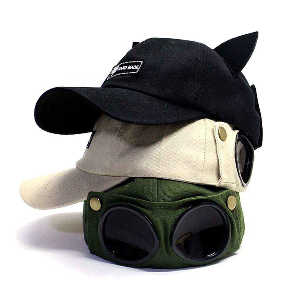 야구 뾰족한 모자, 고양이 귀 안경, 코튼 힙합 마스크, 햇빛 차단 다양한 색상, 두 가지 착용 모자